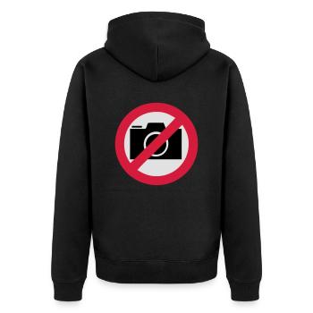 Fotografieren verboten! - Unisex Premium Bio Zip Hoodie - Schwarz - Hinten - Nico (187cm)