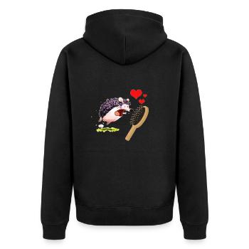 Igel Liebt Kamm - Muttertag und Valentinstag - Unisex Premium Bio Zip Hoodie - Schwarz - Hinten - Nico (187cm)
