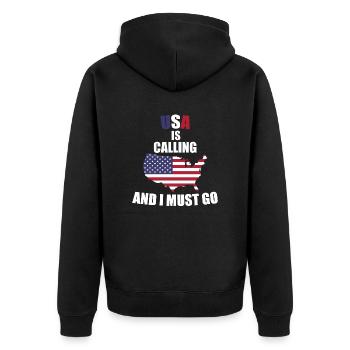USA - Unisex Premium Bio Zip Hoodie - Schwarz - Hinten - Nico (187cm)
