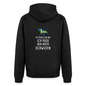 Ich muss nach SCHWEDEN Sverige Elch Geschenk - Unisex Premium Bio Zip Hoodie - Schwarz - Hinten - Nico (187cm)