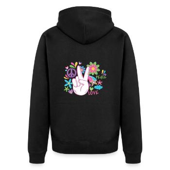 Peace und Frieden Handzeichen Geschenk - Unisex Premium Bio Zip Hoodie - Schwarz - Hinten - Nico (187cm)