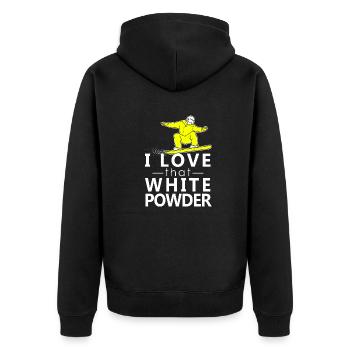 I love that white powder, Snowboard Ski Winter - Unisex Premium Organic Zip Hoodie - black - Back - Nico (187cm)