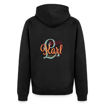 rip karl l. R.I.P. - Unisex Premium Bio Zip Hoodie - Schwarz - Hinten - Nico (187cm)