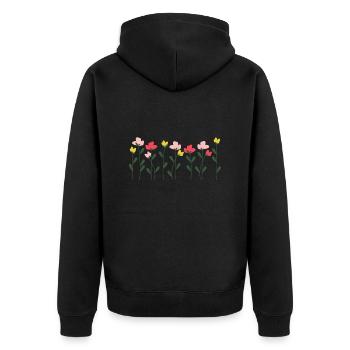Natur Design - Blumen Wiese - Unisex Premium Bio Zip Hoodie - Schwarz - Hinten - Nico (187cm)