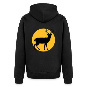 Hirsch mit Mond und Sonnenuntergang - Unisex Premium Bio Zip Hoodie - Schwarz - Hinten - Nico (187cm)
