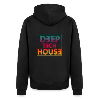 Deep tech house - Unisex Premium Bio Zip Hoodie - Schwarz - Hinten - Nico (187cm)
