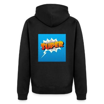 Super Comic Lettering Symbol - Unisex Premium Bio Zip Hoodie - Schwarz - Hinten - Nico (187cm)