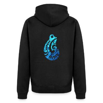 Maori Fischhaken Hei Matau Tribal Tattoo Paua - Unisex Premium Bio Zip Hoodie - Schwarz - Hinten - Nico (187cm)
