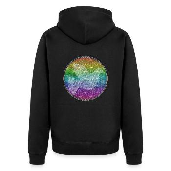 Regenbogen Peace Hippie Frieden Weltfrieden - Unisex Premium Bio Zip Hoodie - Schwarz - Hinten - Nico (187cm)