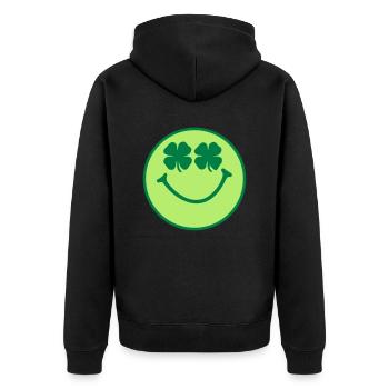 Smiley - Unisex Premium Bio Zip Hoodie - Schwarz - Hinten - Nico (187cm)