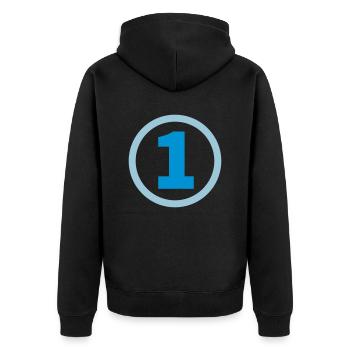 Nummer eins - Unisex Premium Bio Zip Hoodie - Schwarz - Hinten - Nico (187cm)
