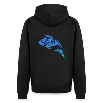 Maori Fisch Tribal Tattoo - Geschenkidee - Unisex Premium Bio Zip Hoodie - Schwarz - Hinten - Nico (187cm)