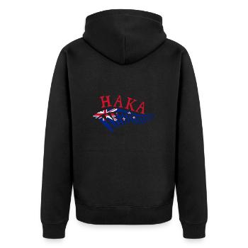 Maor Haka Silver Fern New Zealand Flagge Geschenk - Unisex Premium Bio Zip Hoodie - Schwarz - Hinten - Nico (187cm)