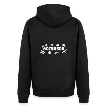 Maori Aotearoa Neuseeland Icons - Geschenkidee - Unisex Premium Bio Zip Hoodie - Schwarz - Hinten - Nico (187cm)