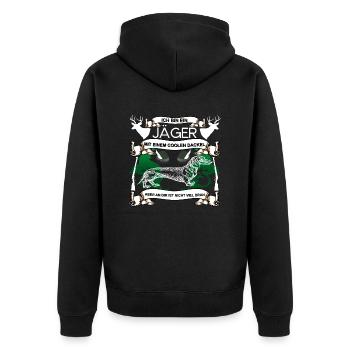 ICH BIN EIN JÄGER MIT EINEM COOLEN DACKEL - Unisex Premium Bio Zip Hoodie - Schwarz - Hinten - Nico (187cm)