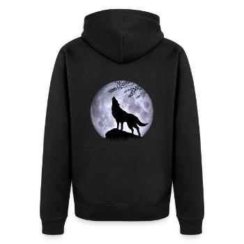 Wolf Vollmond Halloween Nacht Albtraum nightmare - Unisex Premium Bio Zip Hoodie - Schwarz - Hinten - Nico (187cm)