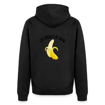 Arrêtez de regarder mon t-shirt énonciation drôle de banane - Veste à capuche bio Premium Unisexe - noir - Dos - Nico (187cm)