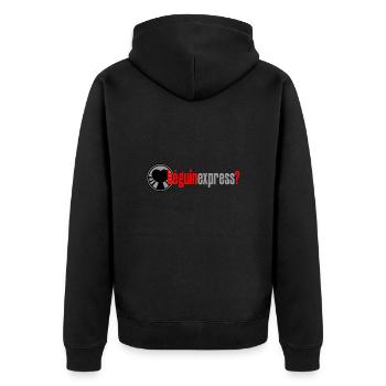 EXPRESS BEGINNEN? - Wortspiele - Francois Ville - Unisex Premium Bio Zip Hoodie - Schwarz - Hinten - Nico (187cm)