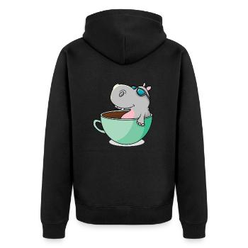 Hippo se refroidit dans sa tasse pour se rafraîchir - Veste à capuche bio Premium Unisexe - noir - Dos - Nico (187cm)