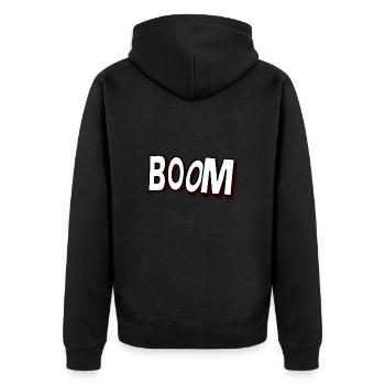 Boom - Unisex Premium Bio Zip Hoodie - Schwarz - Hinten - Nico (187cm)