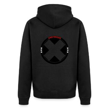 Amsterdam XXX - Unisex Premium Bio Zip Hoodie - Schwarz - Hinten - Nico (187cm)