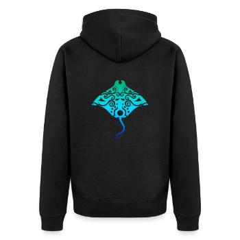 Maori Rochen Batoidea Tribal Tattoo Geschenkidee - Unisex Premium Bio Zip Hoodie - Schwarz - Hinten - Nico (187cm)