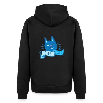 Katzenliebhaber mit niedlichem Kätzchen in Blau - Unisex Premium Bio Zip Hoodie - Schwarz - Hinten - Nico (187cm)