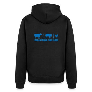 Je mange n'importe quoi qui pète le T-shirt drôle d'anti végétalien - Veste à capuche bio Premium Unisexe - noir - Dos - Nico (187cm)
