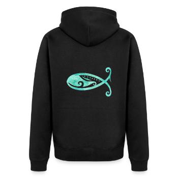 Maori Christian Fish Ocean Geschenkidee - Unisex Premium Bio Zip Hoodie - Schwarz - Hinten - Nico (187cm)