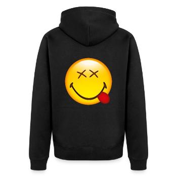 Smiley Glossy Happy - Unisex Premium Organic Zip Hoodie - black - Back - Nico (187cm)