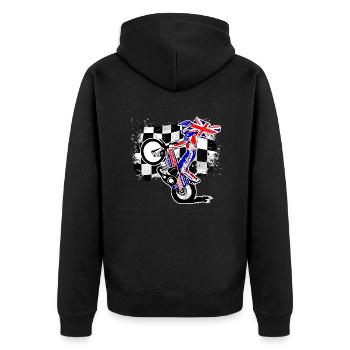Speedway - Union Jack - UK Flag - Unisex Premium Bio Zip Hoodie - Schwarz - Hinten - Nico (187cm)