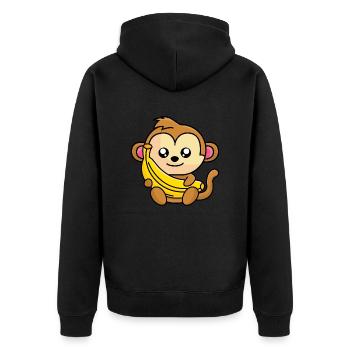 Singe avec une grosse banane jaune à la main - Veste à capuche bio Premium Unisexe - noir - Dos - Nico (187cm)