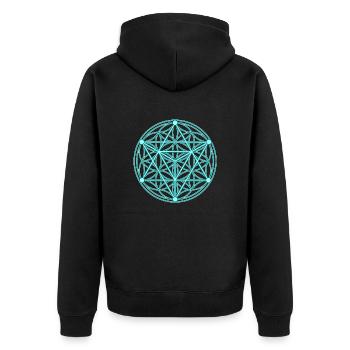 Seed of Life & Tetrahedron - Unisex Premium Organic Zip Hoodie - black - Back - Nico (187cm)