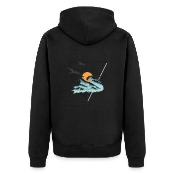 Welle - Unisex Premium Bio Zip Hoodie - Schwarz - Hinten - Nico (187cm)