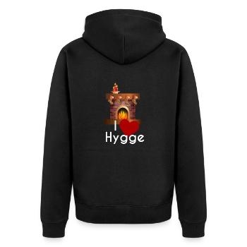 I LOVE HYGGE - Unisex Premium Bio Zip Hoodie - Schwarz - Hinten - Nico (187cm)