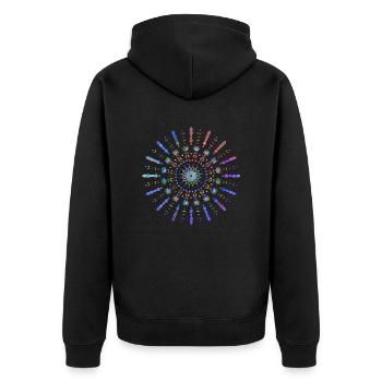 Mandala Yoga tribal Sonne strahlend blau bunt - Unisex Premium Bio Zip Hoodie - Schwarz - Hinten - Nico (187cm)