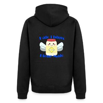 Halo i bims Biene Majo Flachwitz Shirt - Unisex Premium Bio Zip Hoodie - Schwarz - Hinten - Nico (187cm)