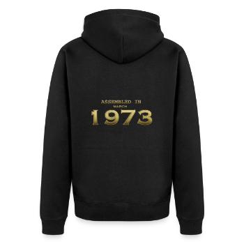 Assembled March 1973 - Unisex Premium Organic Zip Hoodie - black - Back - Nico (187cm)