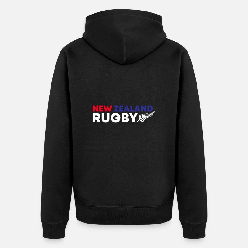 Neuseeland Rugby Fan Geschenkidee - Unisex Premium Bio Zip Hoodie - Schwarz