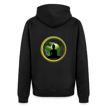 Bring die Kraft von Yoga & Meditation in die Welt - Unisex Premium Bio Zip Hoodie - Schwarz - Hinten - Nico (187cm)