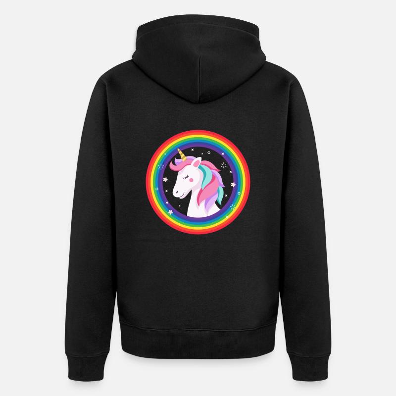 Regenbogen-Einhorn - Unisex Premium Bio Zip Hoodie - Schwarz
