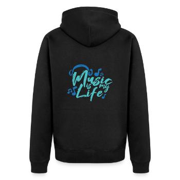 Musik ist mein Leben Headset Musiknoten Geschenk - Unisex Premium Bio Zip Hoodie - Schwarz - Hinten - Nico (187cm)