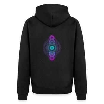 Metatrons geometrische Farbverlaufsdimension - Unisex Premium Bio Zip Hoodie - Schwarz - Hinten - Nico (187cm)