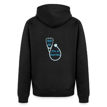 Arzt Trust me Im a doctor Lustige Geschenkidee - Unisex Premium Bio Zip Hoodie - Schwarz - Hinten - Nico (187cm)