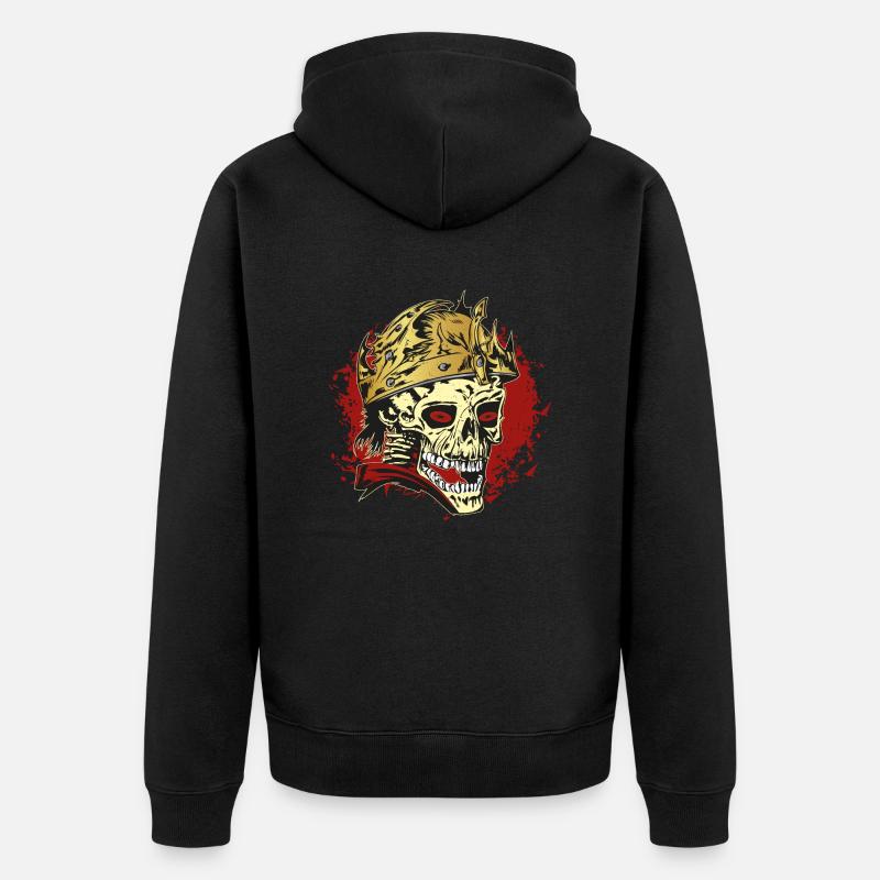 Rockabilly Schädel mit Helm - Unisex Premium Bio Zip Hoodie - Schwarz