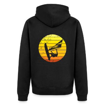Windsurfer Retro Sonnenuntergang - Unisex Premium Bio Zip Hoodie - Schwarz - Hinten - Nico (187cm)