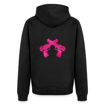 guns pink - Unisex Premium Bio Zip Hoodie - Schwarz - Hinten - Nico (187cm)