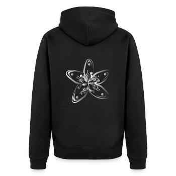 Hawaii Blume Plumeria Silbe Geschenkidee - Unisex Premium Bio Zip Hoodie - Schwarz - Hinten - Nico (187cm)
