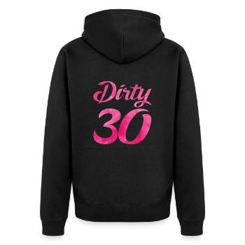 dirty 30 pink - Unisex Premium Bio Zip Hoodie - Schwarz - Hinten - Nico (187cm)