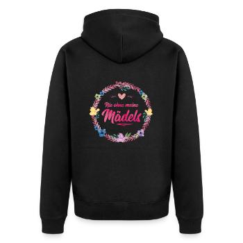 nie ohne meine maedels blumen - Unisex Premium Bio Zip Hoodie - Schwarz - Hinten - Nico (187cm)